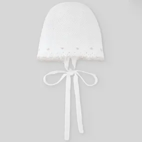 White & Beige Knit Bonnet