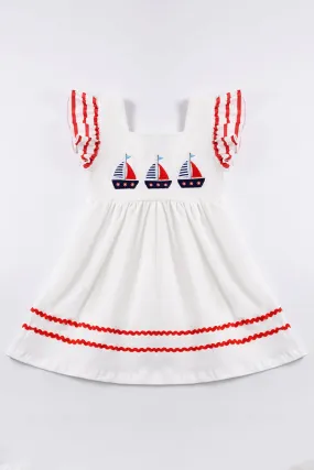 White Sailboat Applique Dress