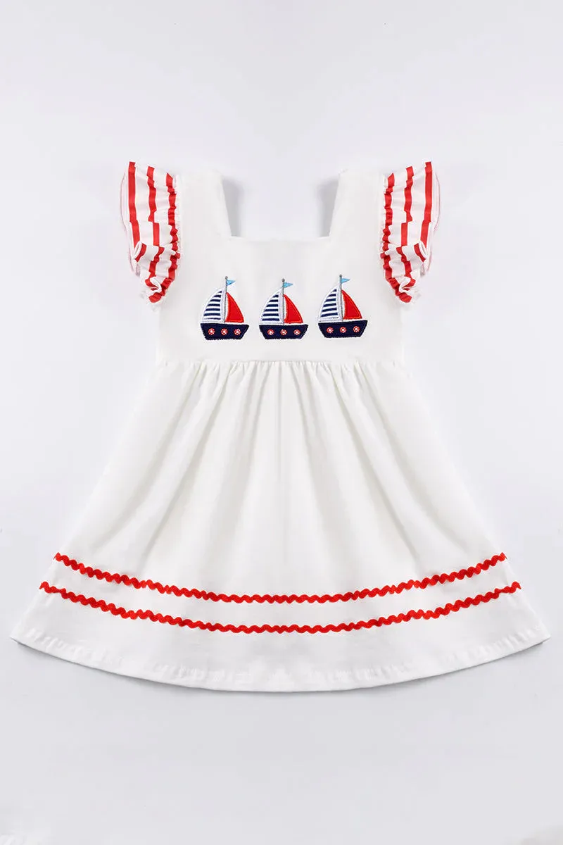 White Sailboat Applique Dress