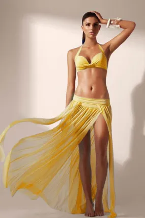Yellow Elegant Mesh Maxi Skirt Cool Beachwear